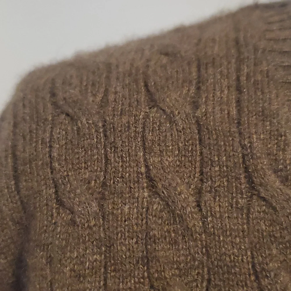 Tweeds 100% Cashmere Sweater SZ M Brown Pullover V-nBrown Cable Knit Sweater - Picture 2 of 7